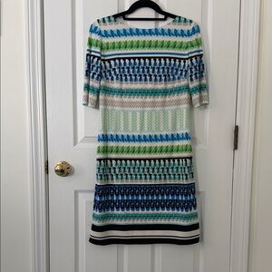 Eliza J Blue and Green Patterned Long Sleeve Dress